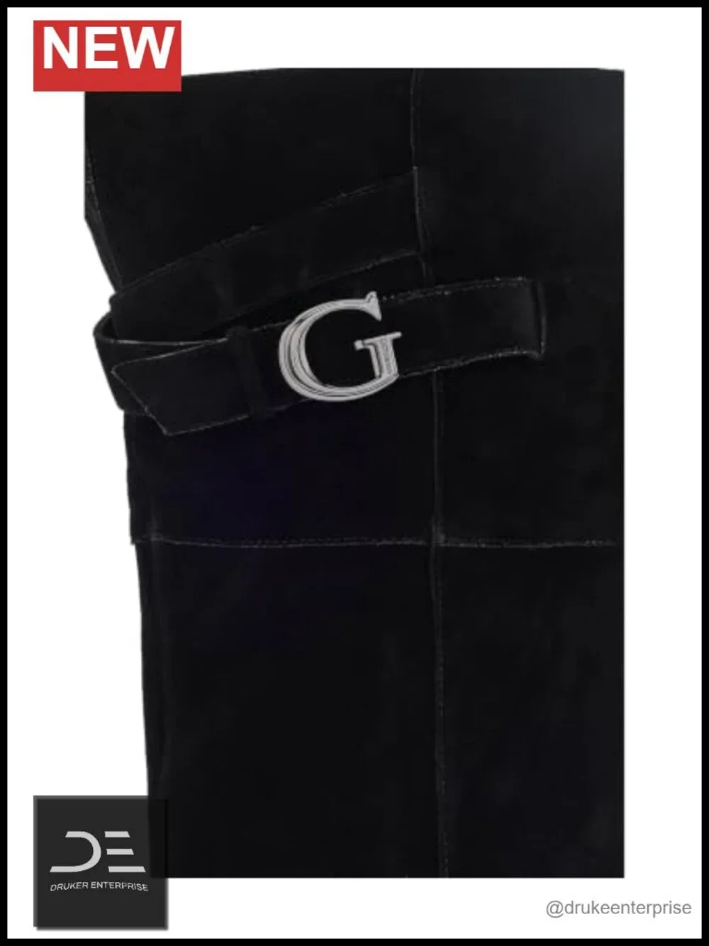 Suede Knee High Wedge Boots with G-Buckle Detail